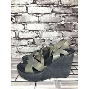 Kork-Ease Taupe Gray Leather Platform High Wedge Sandals Women Sz 8M US/38EU