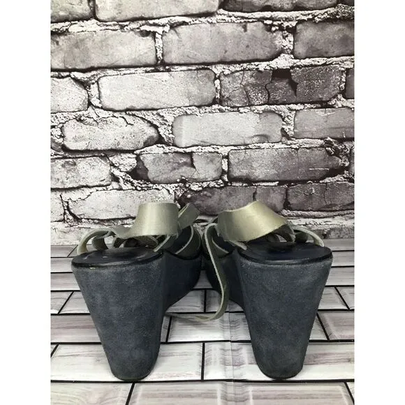 Kork-Ease Taupe Gray Leather Platform High Wedge Sandals Women Sz 8M US/38EU