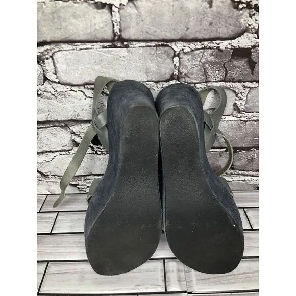 Kork-Ease Taupe Gray Leather Platform High Wedge Sandals Women Sz 8M US/38EU