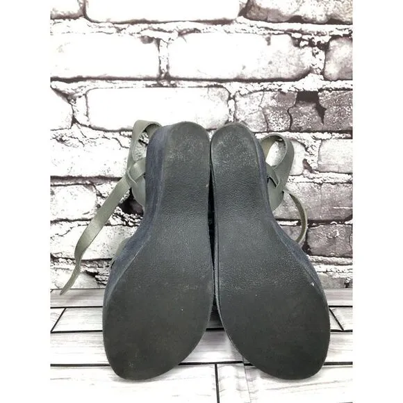 Kork-Ease Taupe Gray Leather Platform High Wedge Sandals Women Sz 8M US/38EU