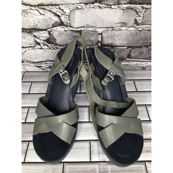 Kork-Ease Taupe Gray Leather Platform High Wedge Sandals Women Sz 8M US/38EU