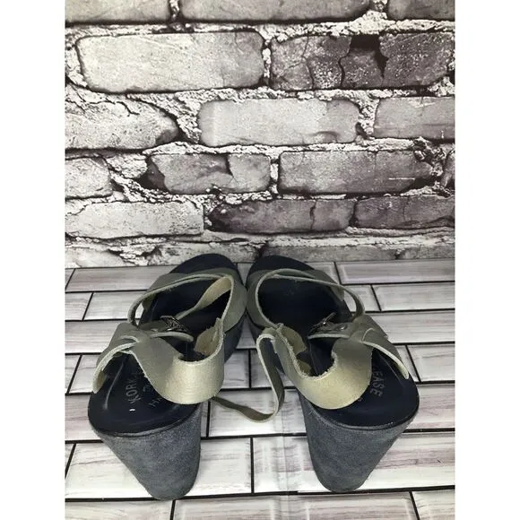 Kork-Ease Taupe Gray Leather Platform High Wedge Sandals Women Sz 8M US/38EU