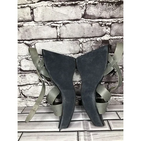 Kork-Ease Taupe Gray Leather Platform High Wedge Sandals Women Sz 8M US/38EU
