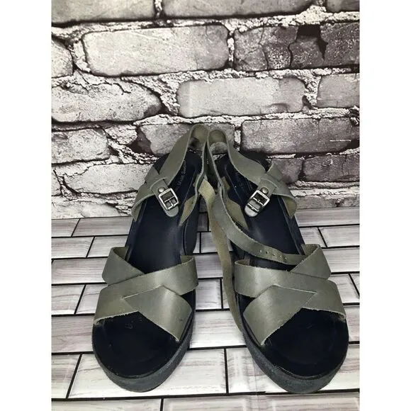 Kork-Ease Taupe Gray Leather Platform High Wedge Sandals Women Sz 8M US/38EU
