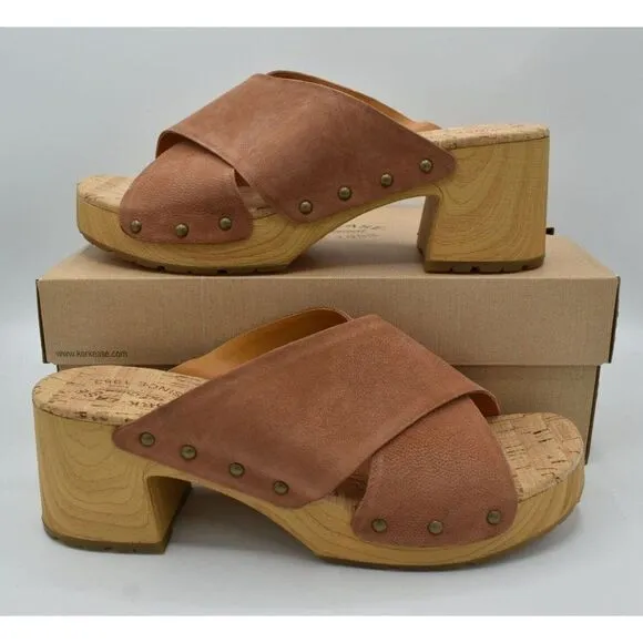 Kork Ease Womens Size 11 Tatum Brown Leather Heeled Slide Slip On Sandals Shoes