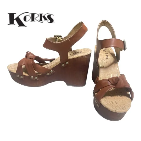 Korks Dawson Wedge Sandals 10 Brown Knot Boho Beach Travel Kork Ease Comfort