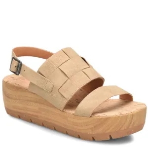 Korks Fraya Beige Leather Comfort Wedge Sandal Sz 9M