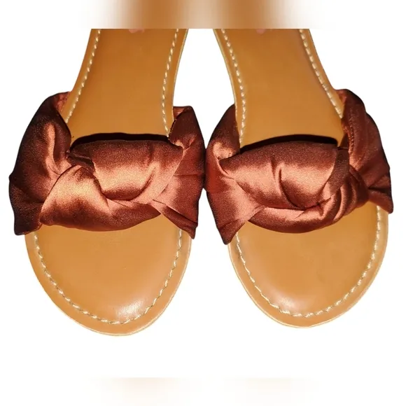Korks Soleil Knot Slide Sandals Size 8M Rust Copper Satin Slip On Cute