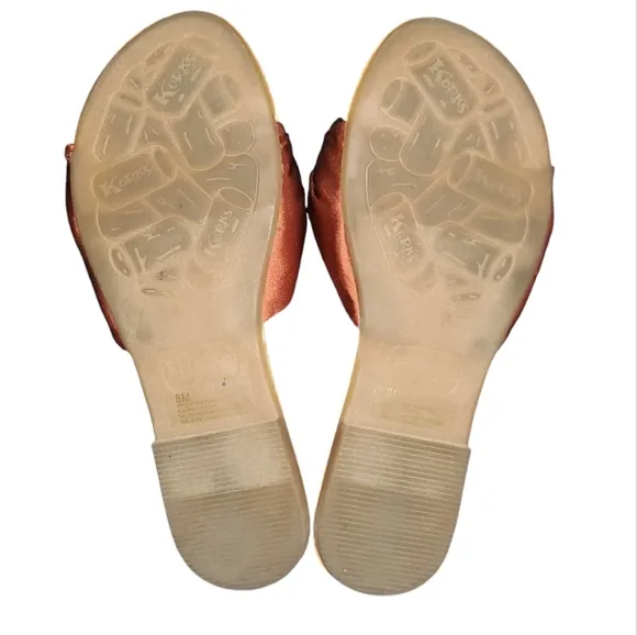 Korks Soleil Knot Slide Sandals Size 8M Rust Copper Satin Slip On Cute