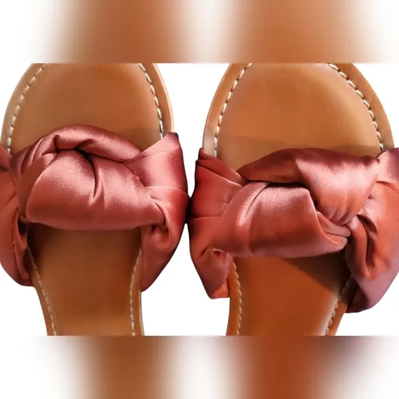 Korks Soleil Knot Slide Sandals Size 8M Rust Copper Satin Slip On Cute