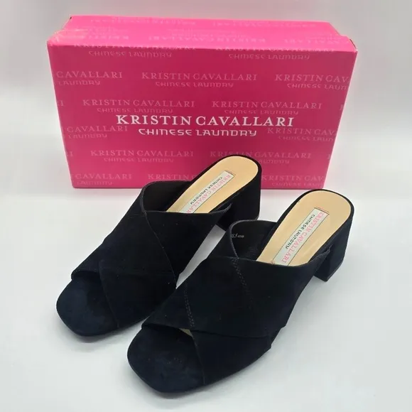 Kristin Cavallari Chinese Laundry Luvvock Slide Sandals 8 Black Suede Block Heel