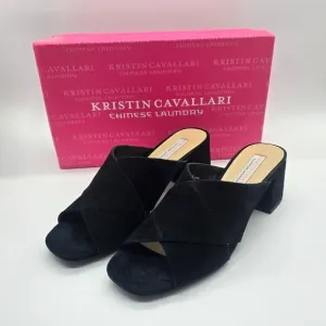 Kristin Cavallari Chinese Laundry Luvvock Slide Sandals 8 Black Suede Block Heel