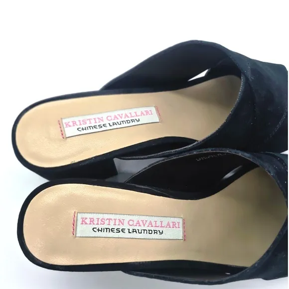 Kristin Cavallari Chinese Laundry Luvvock Slide Sandals 8 Black Suede Block Heel