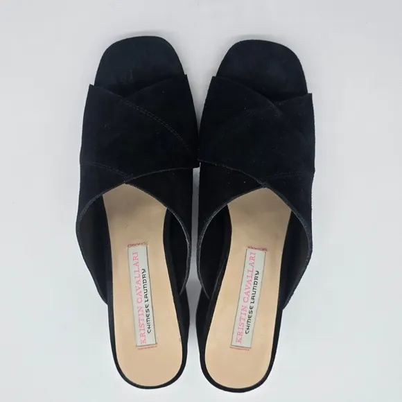 Kristin Cavallari Chinese Laundry Luvvock Slide Sandals 8 Black Suede Block Heel