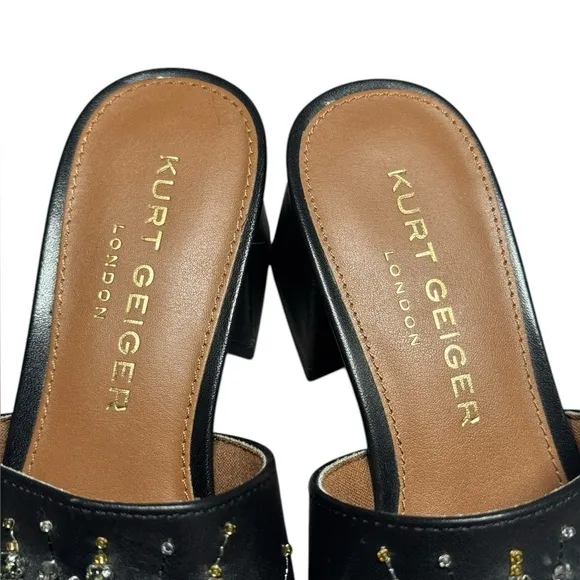 KURT GEIGER LONDON black OLIVE Embellished Eye Block Heel mule Sandals size