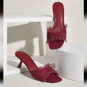 Ladie's New Burgundy Low Heel Trendy Mule Square Toe Shoes