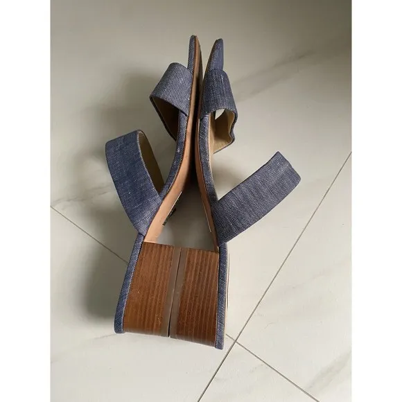 Lafayette 148 New York LF- BREEN Chambray Denim Square Toe Sandals Women's  9.5M