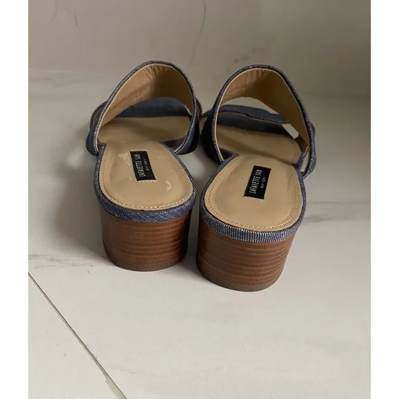 Lafayette 148 New York LF- BREEN Chambray Denim Square Toe Sandals Women's  9.5M
