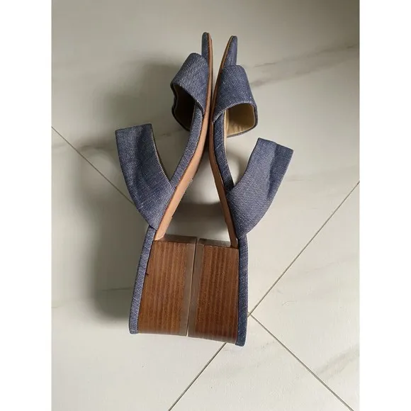 Lafayette 148 New York LF- BREEN Chambray Denim Square Toe Sandals Women's  9.5M