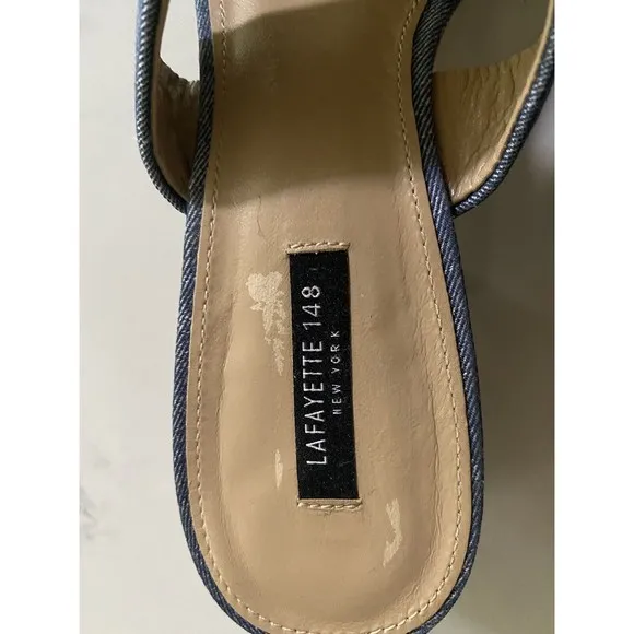 Lafayette 148 New York LF- BREEN Chambray Denim Square Toe Sandals Women's  9.5M