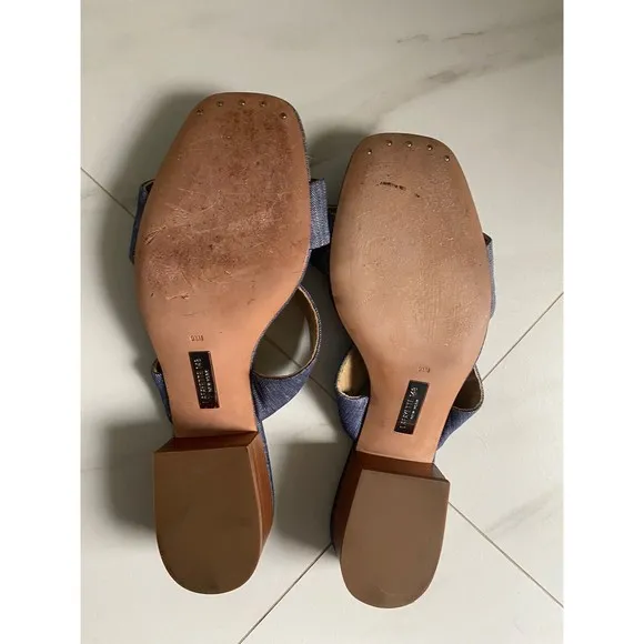 Lafayette 148 New York LF- BREEN Chambray Denim Square Toe Sandals Women's  9.5M
