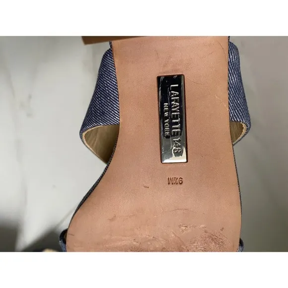 Lafayette 148 New York LF- BREEN Chambray Denim Square Toe Sandals Women's  9.5M