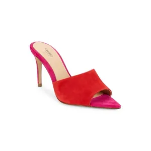 L'AGENCE Lolita Suede Open Toe Sandals Heel Size 40 Pink Red Colorblock