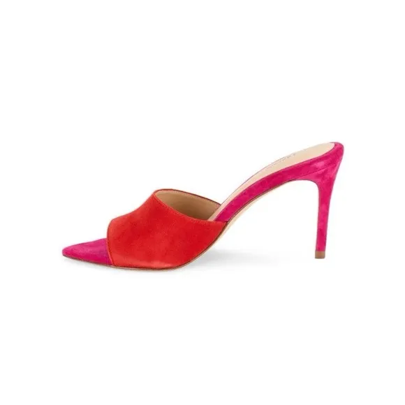 L'AGENCE Lolita Suede Open Toe Sandals Heel Size 40 Pink Red Colorblock