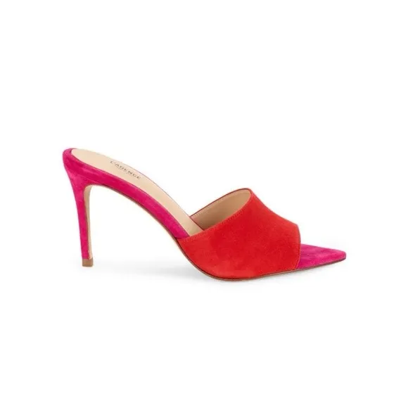 L'AGENCE Lolita Suede Open Toe Sandals Heel Size 40 Pink Red Colorblock