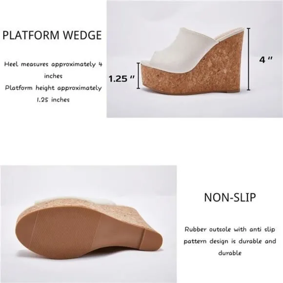 LAICIGO Womens Wedge Platform Slide on Sandals Open Toe Cork Faux Suede Dress