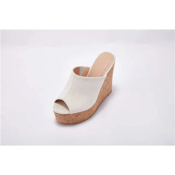 LAICIGO Womens Wedge Platform Slide on Sandals Open Toe Cork Faux Suede Dress