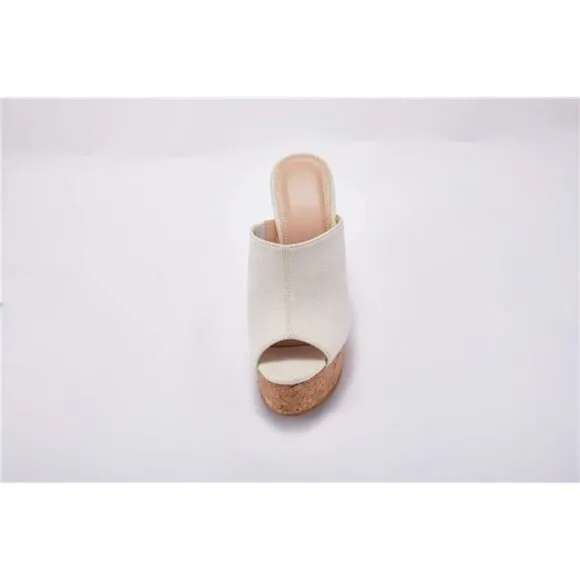 LAICIGO Womens Wedge Platform Slide on Sandals Open Toe Cork Faux Suede Dress