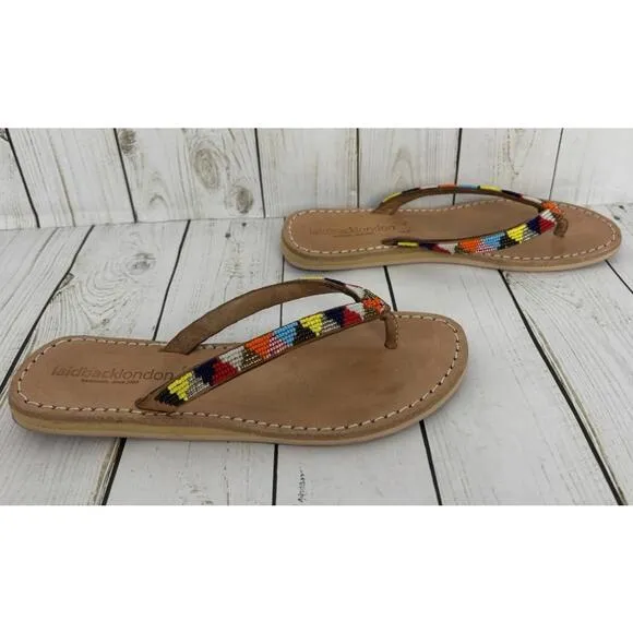 Laidback London Beaded Leather Flip Sz 37/US 6.5