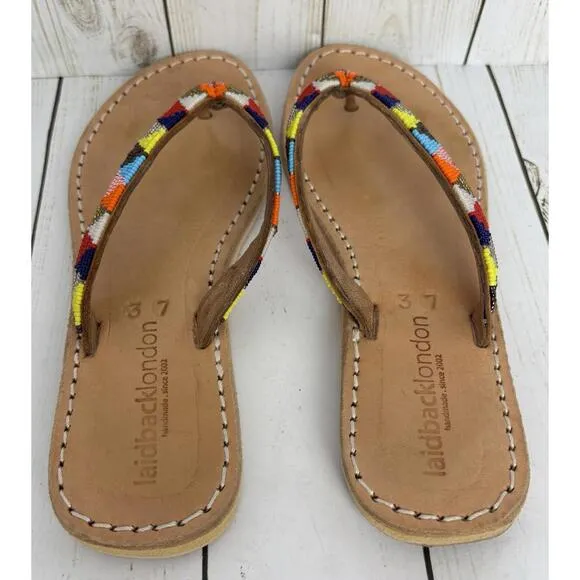 Laidback London Beaded Leather Flip Sz 37/US 6.5