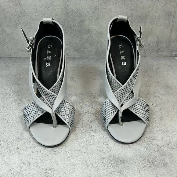 L.A.M.B. BY GWEN STEFANI Beverlee Gray Women's Stiletto Sandal Shoe Size 9