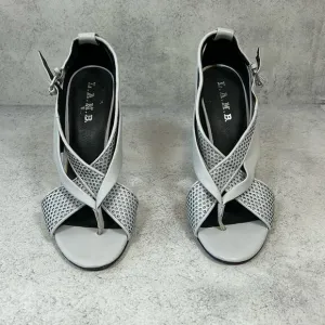 L.A.M.B. BY GWEN STEFANI Beverlee Gray Women's Stiletto Sandal Shoe Size 9