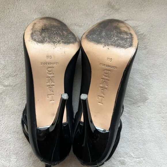 L.A.M.B. By Gwen Stefani Black Leather Stiletto Heel Sandals Women 9 Strappy