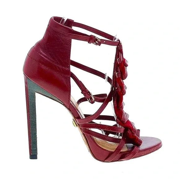 L.A.M.B. Rhett Red High Heel Sandals with Strappy Design and Stiletto Heel