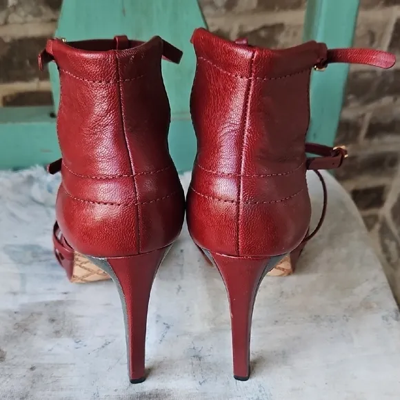 L.A.M.B. Rhett Red High Heel Sandals with Strappy Design and Stiletto Heel