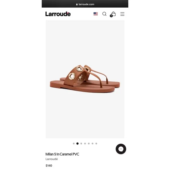 LARROUDÉ Milan S T-Strap Sandals with Gold Eyelets — Women’s 10/11 US - Caramel