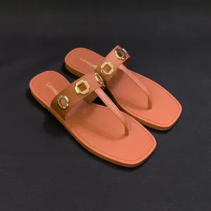 LARROUDÉ Milan S T-Strap Sandals with Gold Eyelets — Women’s 10/11 US - Caramel