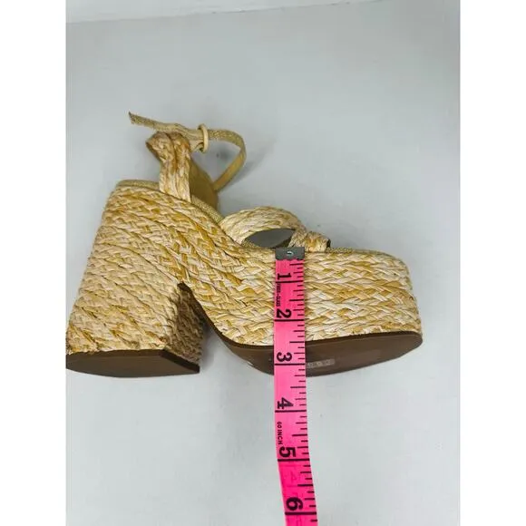 Larroudé Neutral tan Carmen 145MM Raffia Platform Sandals size 9