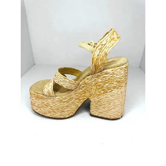 Larroudé Neutral tan Carmen 145MM Raffia Platform Sandals size 9