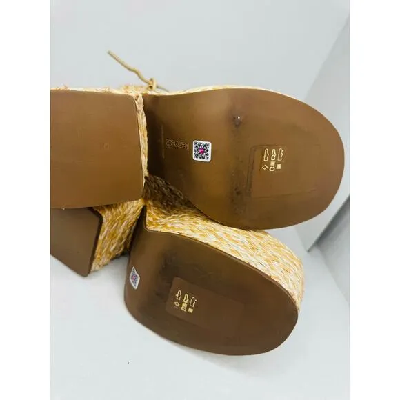 Larroudé Neutral tan Carmen 145MM Raffia Platform Sandals size 9