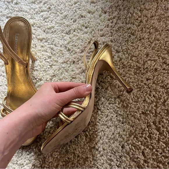 Larroude Annie Sandal In Gold Metallic Leather