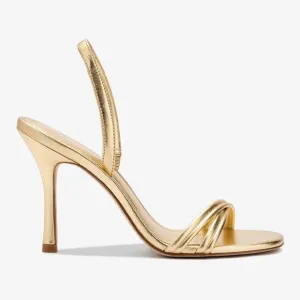 Larroude Annie Sandal In Gold Metallic Leather