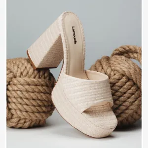 Larroude Dolly Mule in Natural Raffia 8.5