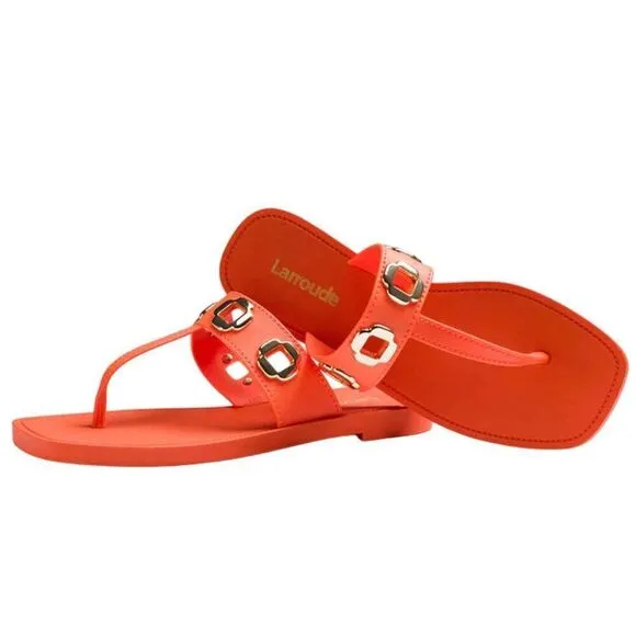 Larroude Women's Milan S Grommet Jelly Sandals in Orange PVC Size 10/11