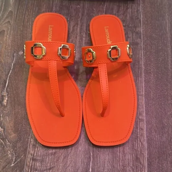 Larroude Women's Milan S Grommet Jelly Sandals in Orange PVC Size 10/11