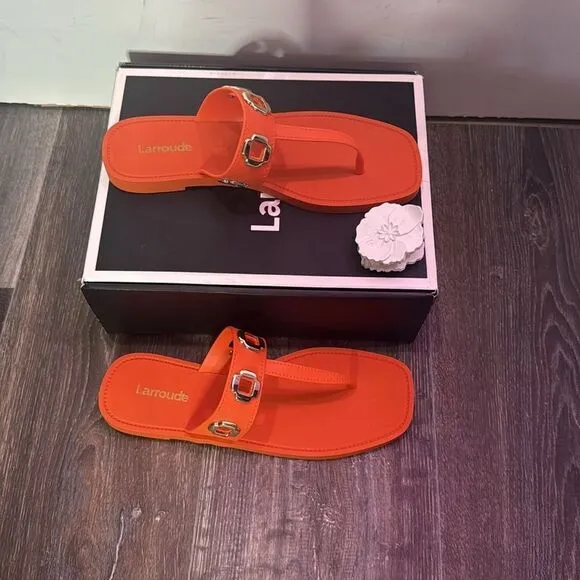 Larroude Women's Milan S Grommet Jelly Sandals in Orange PVC Size 10/11